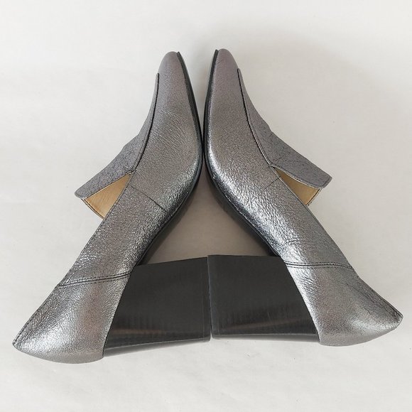 Marc Fisher Ltd Metallic Pumps Leather Square toe Block Heels Marlo Gray Shoes - Picture 6 of 11